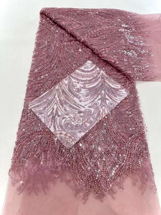 5 Yards Multi-Color Sequined Beaded Embroidered Lace Material Fabric HN033