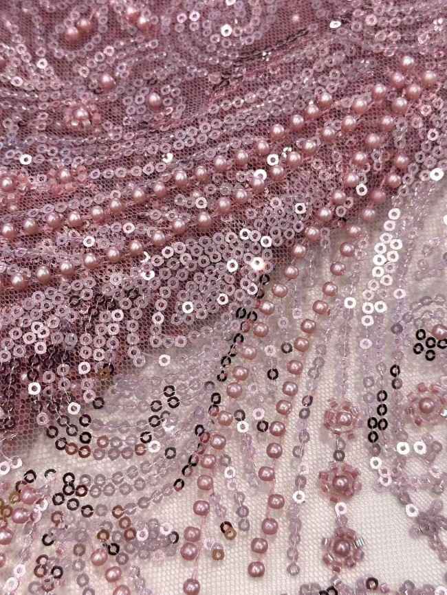 5 Yards Multi-Color Sequined Beaded Embroidered Lace Material Fabric HN033