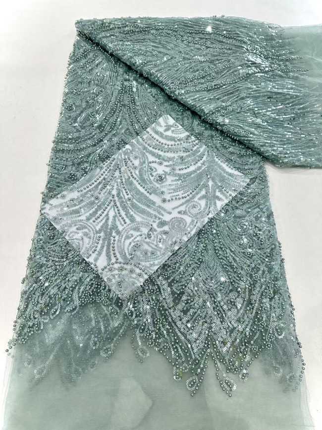 5 Yards Multi-Color Sequined Beaded Embroidered Lace Material Fabric HN033
