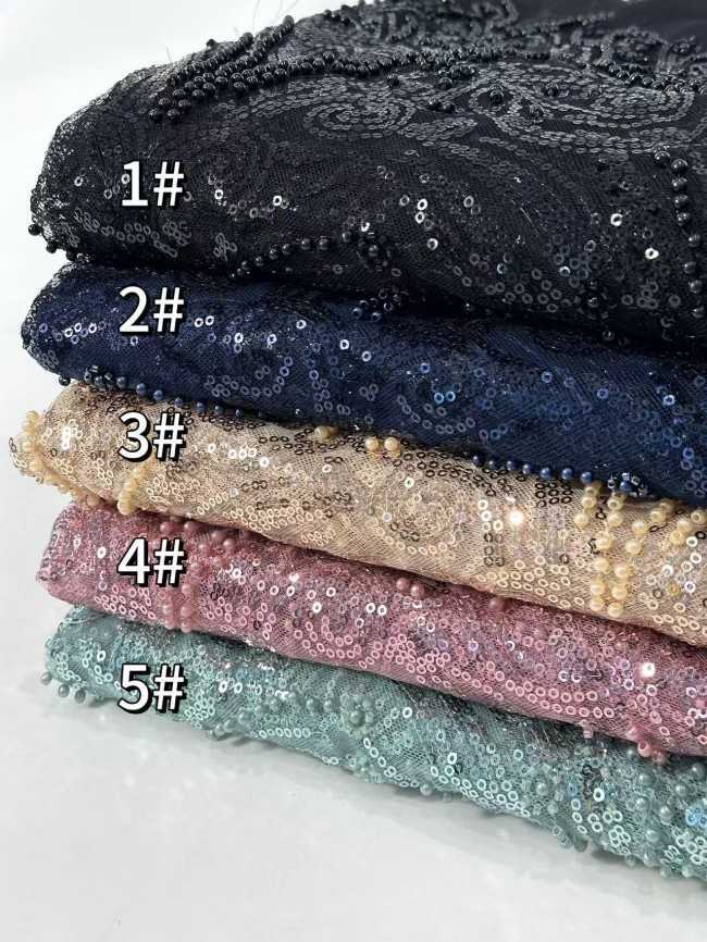 5 Yards Multi-Color Sequined Beaded Embroidered Lace Material Fabric HN033