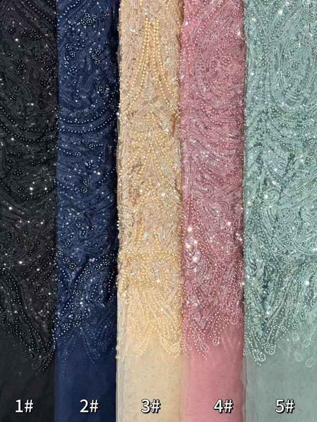 5 Yards Multi-Color Sequined Beaded Embroidered Lace Material Fabric HN033