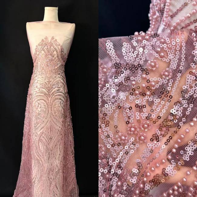 5 Yards Multi-Color Sequined Beaded Embroidered Lace Material Fabric HN033