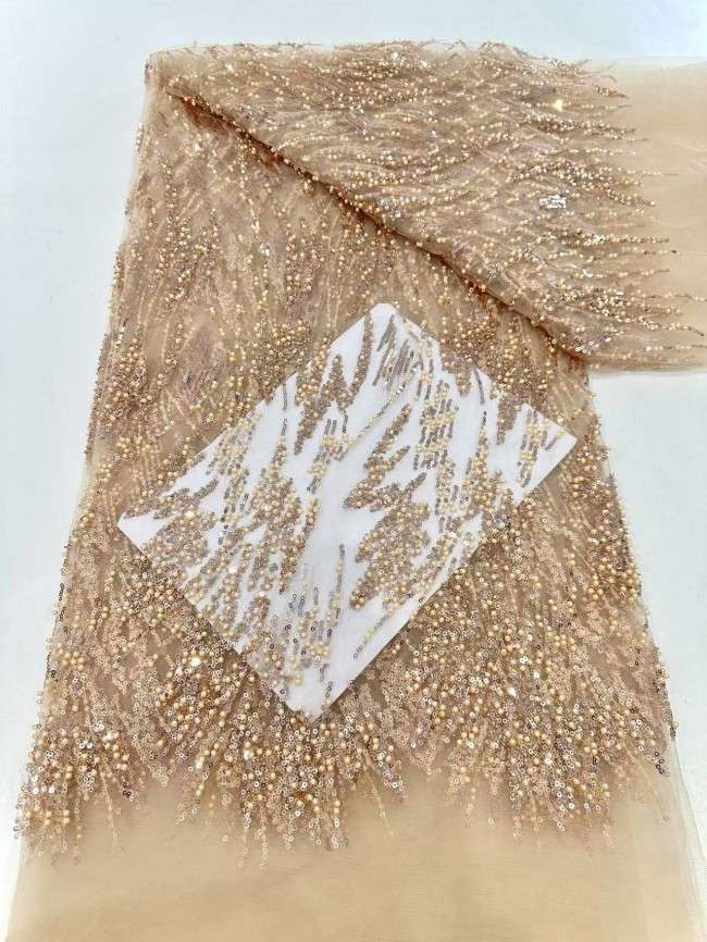 5 Yards Beaded Lace Material Fabric