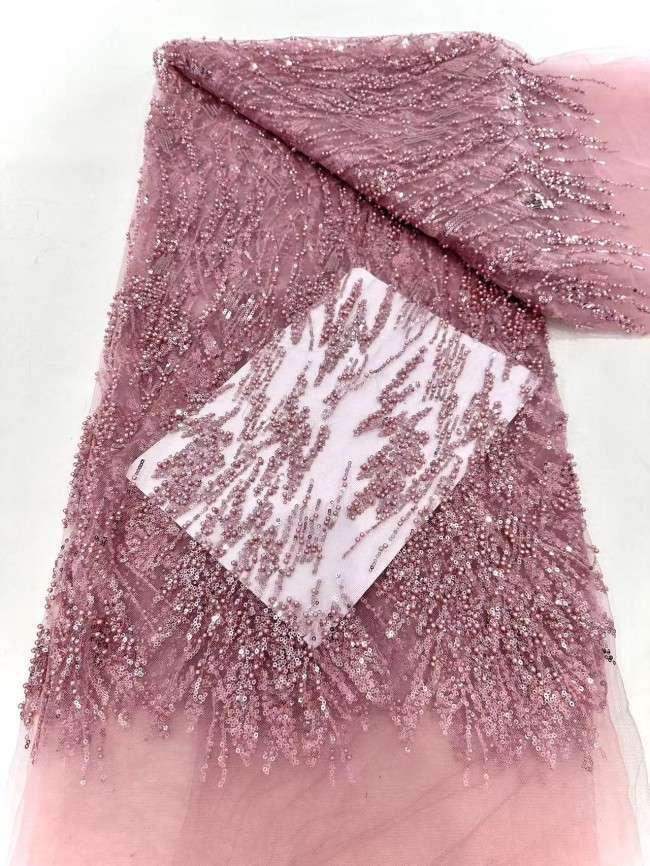 5 Yards Beaded Lace Material Fabric HN034