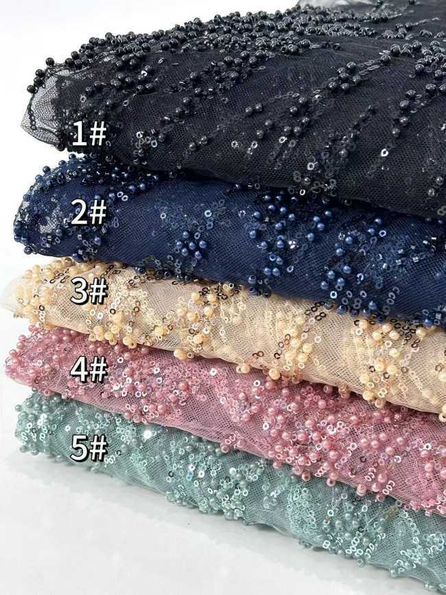 5 Yards Beaded Lace Material Fabric HN034