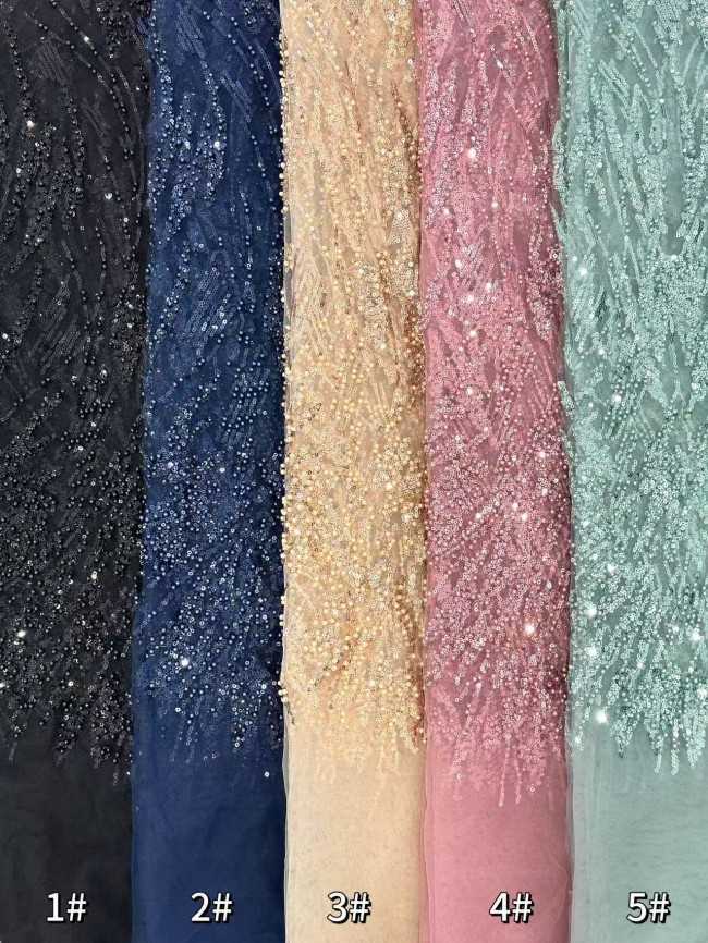 5 Yards Beaded Lace Material Fabric HN034