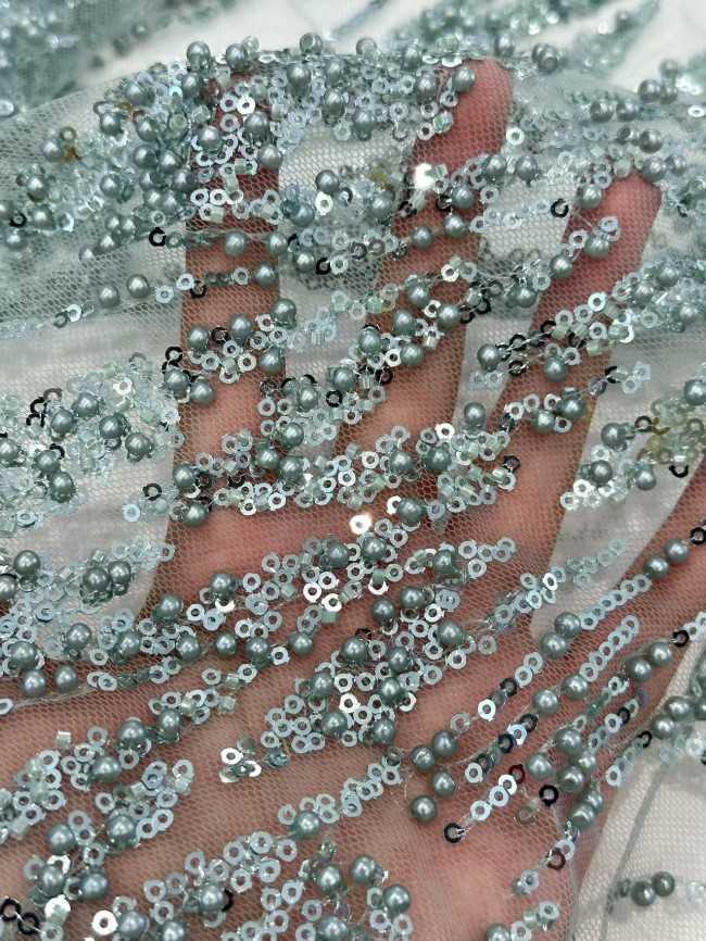 5 Yards Multi-Color Sequined Beaded Embroidered Lace Material Fabric HN034