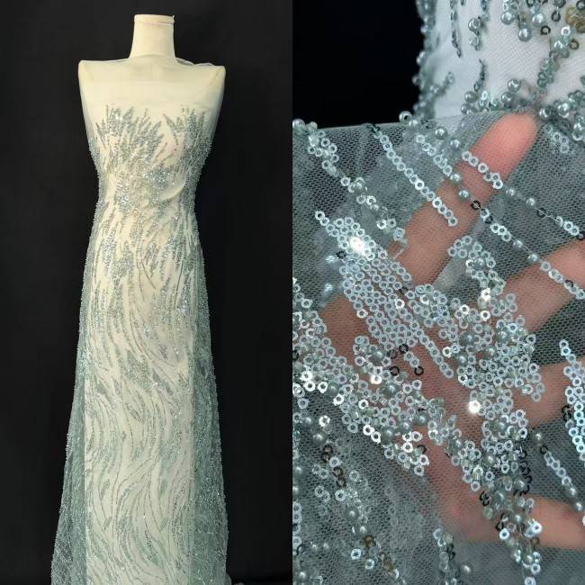 5 Yards Multi-Color Sequined Beaded Embroidered Lace Material Fabric HN034