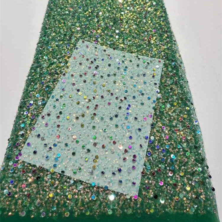5 Yards Sequined Beaded Embroidered Lace Material Fabric
