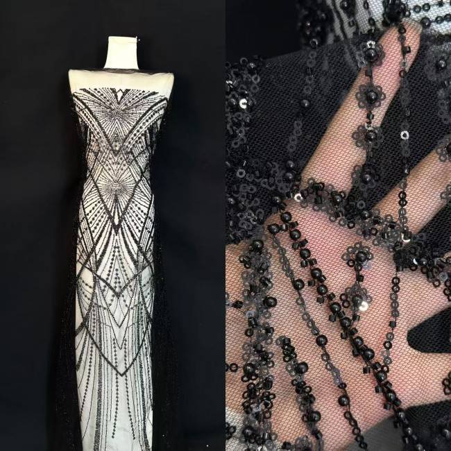 5 Yards Multi-Color Sequined Beaded Embroidered Lace Material Fabric HN045