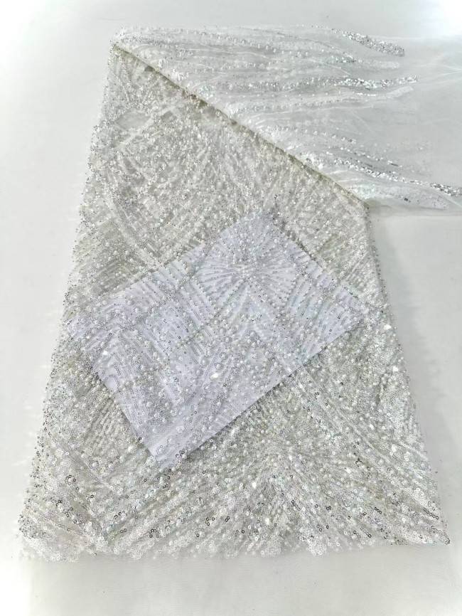 5 Yards Multi-Color Sequined Beaded Embroidered Lace Material Fabric HN045