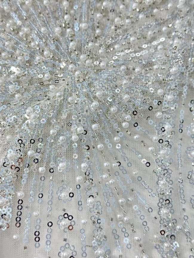 5 Yards Multi-Color Sequined Beaded Embroidered Lace Material Fabric HN045