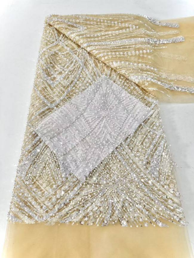 5 Yards Multi-Color Sequined Beaded Embroidered Lace Material Fabric HN045