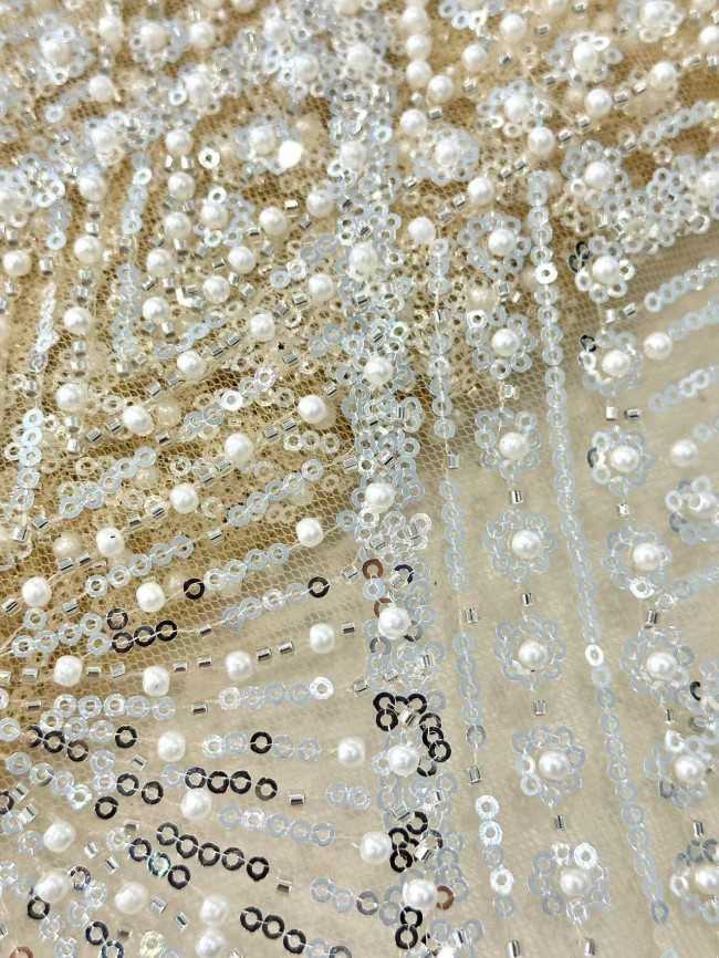 5 Yards Multi-Color Sequined Beaded Embroidered Lace Material Fabric HN045