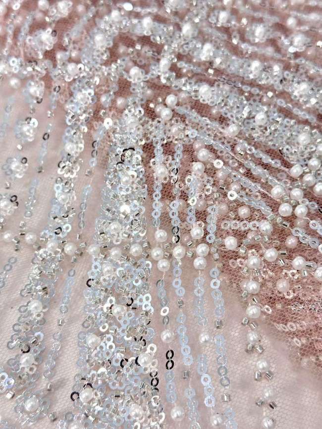 5 Yards Multi-Color Sequined Beaded Embroidered Lace Material Fabric HN045
