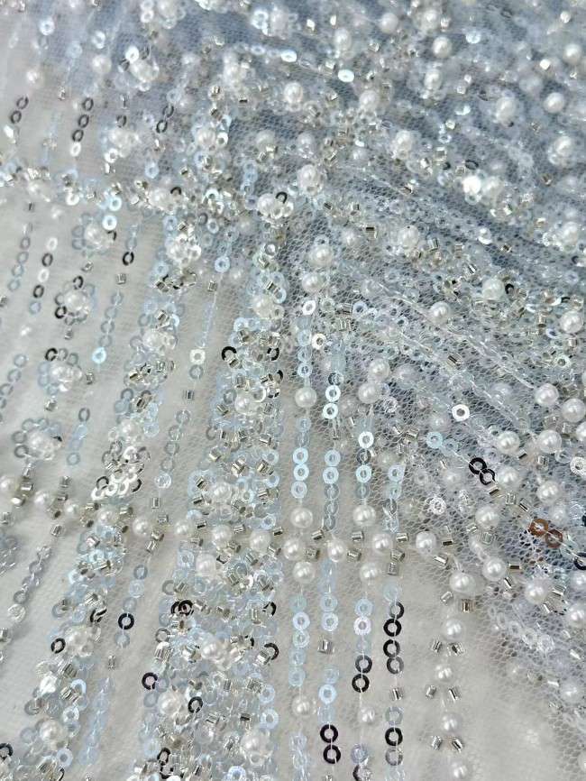 5 Yards Multi-Color Sequined Beaded Embroidered Lace Material Fabric HN045