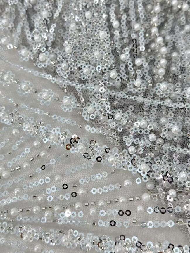 5 Yards Multi-Color Sequined Beaded Embroidered Lace Material Fabric HN045