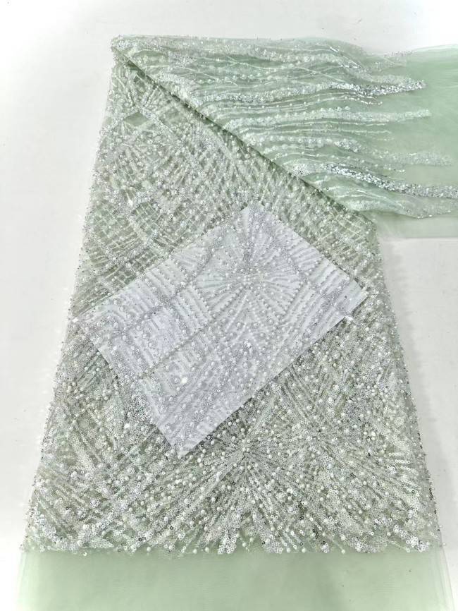 5 Yards Multi-Color Sequined Beaded Embroidered Lace Material Fabric HN045