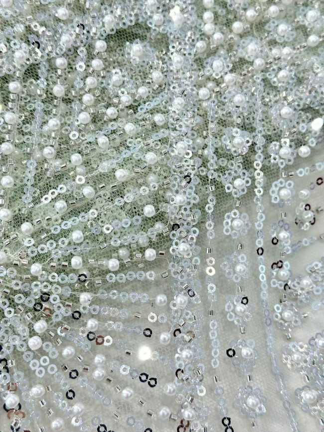 5 Yards Multi-Color Sequined Beaded Embroidered Lace Material Fabric HN045