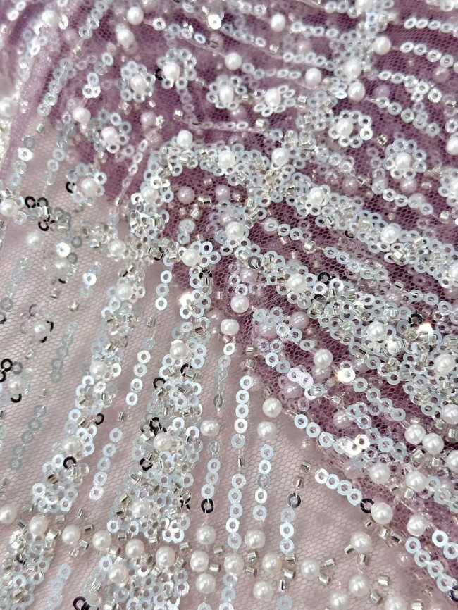 5 Yards Multi-Color Sequined Beaded Embroidered Lace Material Fabric HN045