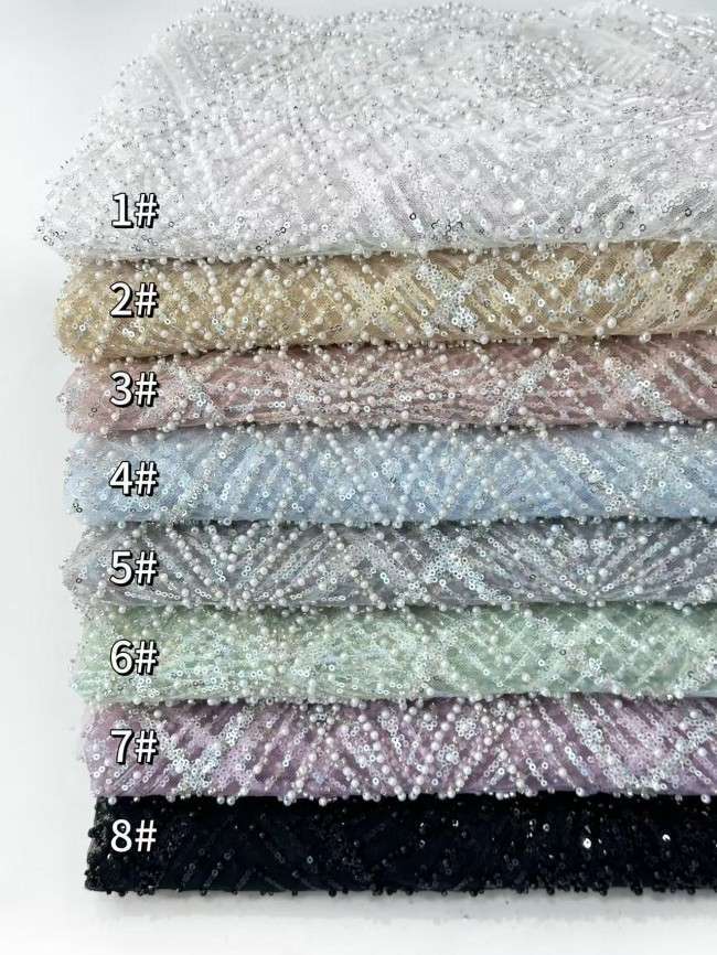 5 Yards Multi-Color Sequined Beaded Embroidered Lace Material Fabric HN045