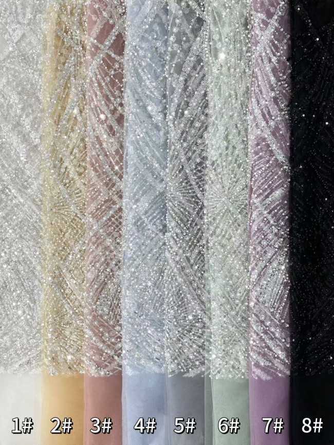 5 Yards Multi-Color Sequined Beaded Embroidered Lace Material Fabric HN045