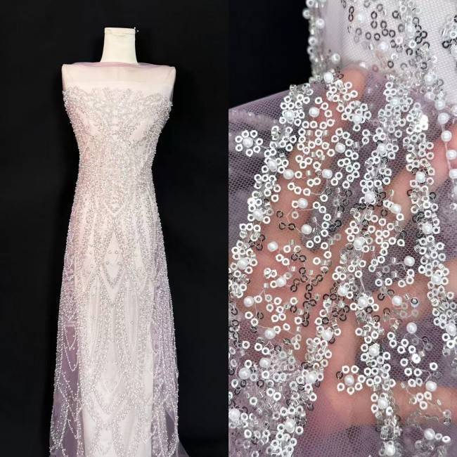 5 Yards Multi-Color Sequined Beaded Embroidered Lace Material Fabric HN047