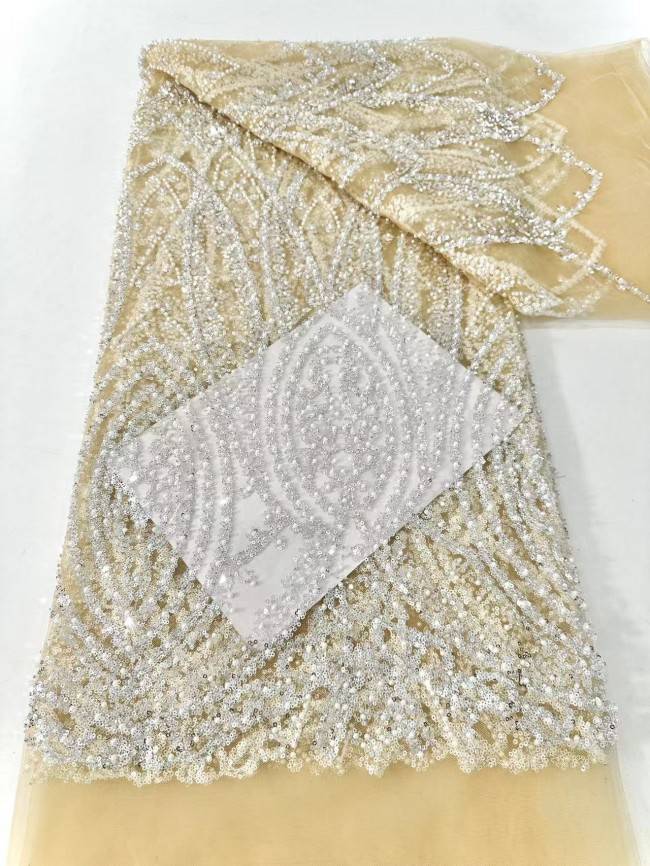 5 Yards Multi-Color Sequined Beaded Embroidered Lace Material Fabric HN047