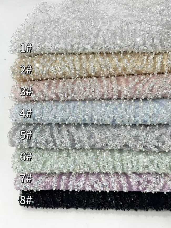 5 Yards Multi-Color Sequined Beaded Embroidered Lace Material Fabric HN047
