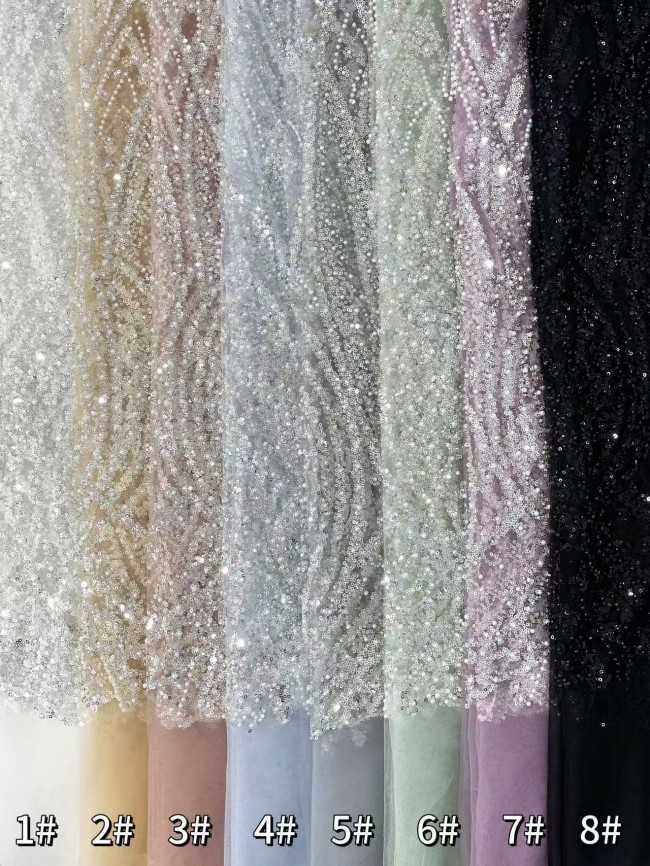 5 Yards Multi-Color Sequined Beaded Embroidered Lace Material Fabric HN047