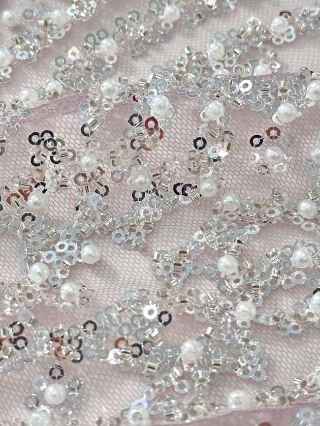 5 Yards Multi-Color Sequined Beaded Embroidered Lace Material Fabric HN047