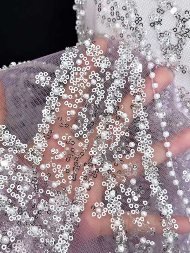 5 Yards Multi-Color Sequined Beaded Embroidered Lace Material Fabric HN047