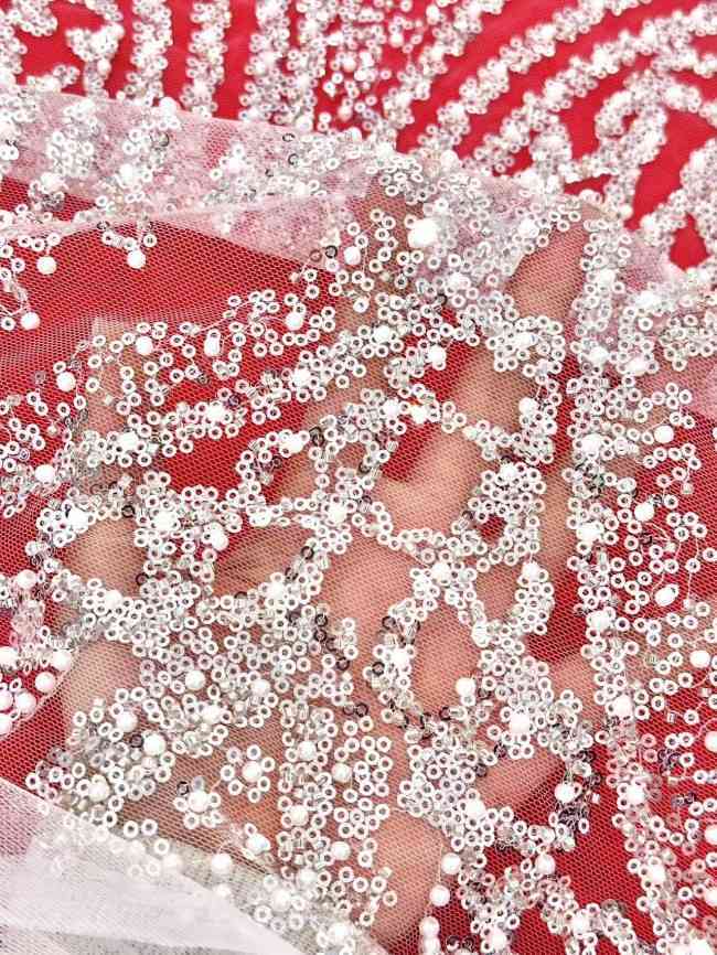 5 Yards Beaded Lace Material Fabric