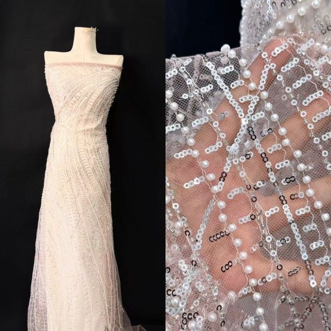 5 Yards Multi-Color Sequined Beaded Embroidered Lace Material Fabric HN049