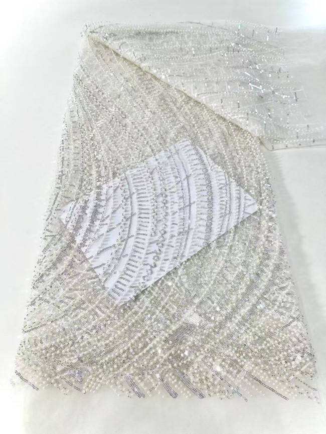 5 Yards Multi-Color Sequined Beaded Embroidered Lace Material Fabric HN049
