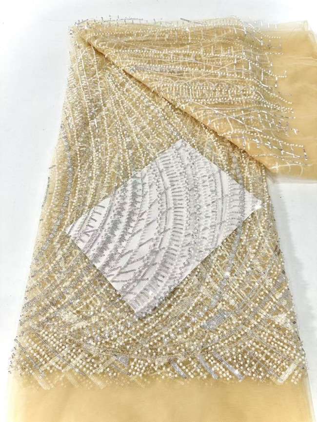 5 Yards Multi-Color Sequined Beaded Embroidered Lace Material Fabric HN049
