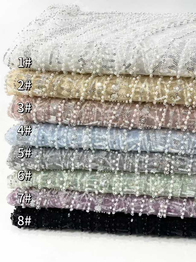 5 Yards Multi-Color Sequined Beaded Embroidered Lace Material Fabric HN049
