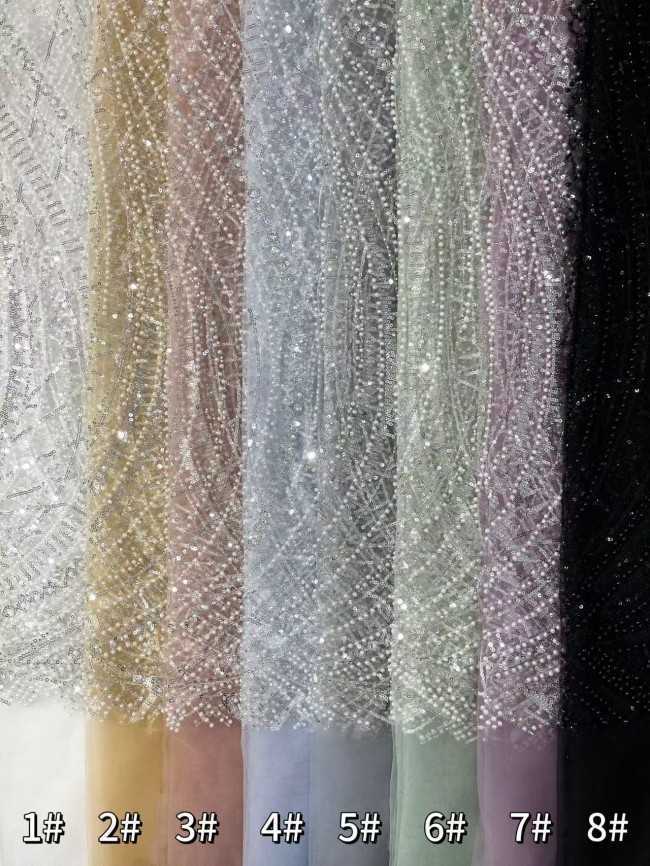 5 Yards Multi-Color Sequined Beaded Embroidered Lace Material Fabric HN049