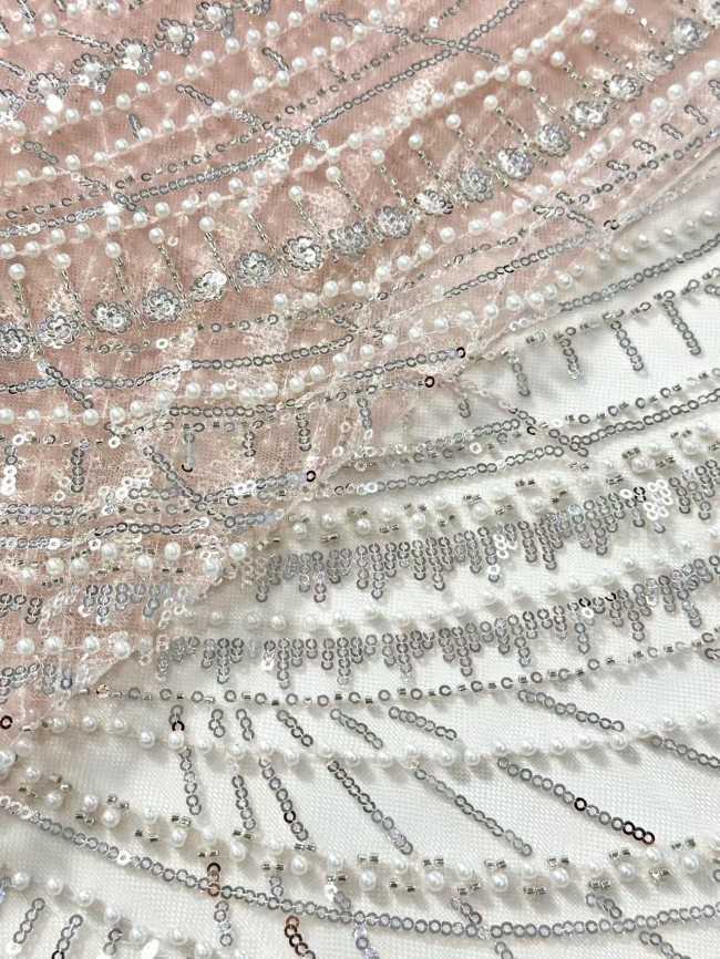 5 Yards Multi-Color Sequined Beaded Embroidered Lace Material Fabric HN049