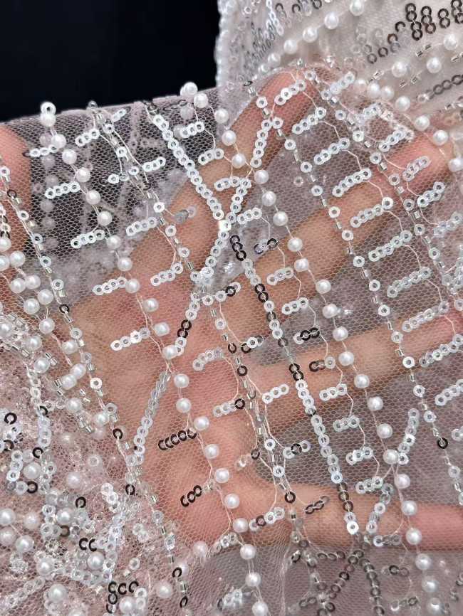 5 Yards Multi-Color Sequined Beaded Embroidered Lace Material Fabric HN049