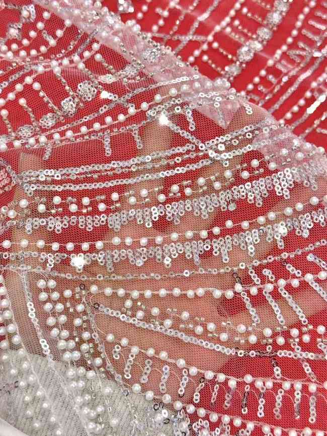 5 Yards Multi-Color Sequined Beaded Embroidered Lace Material Fabric HN049