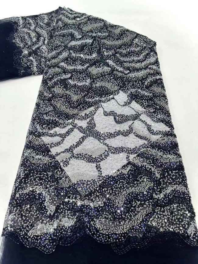 5 Yards Multi-Color Sequined Beaded Embroidered Lace Material Fabric HN053