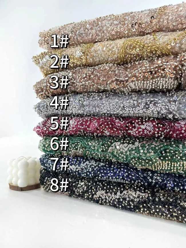 5 Yards Multi-Color Sequined Beaded Embroidered Lace Material Fabric HN053