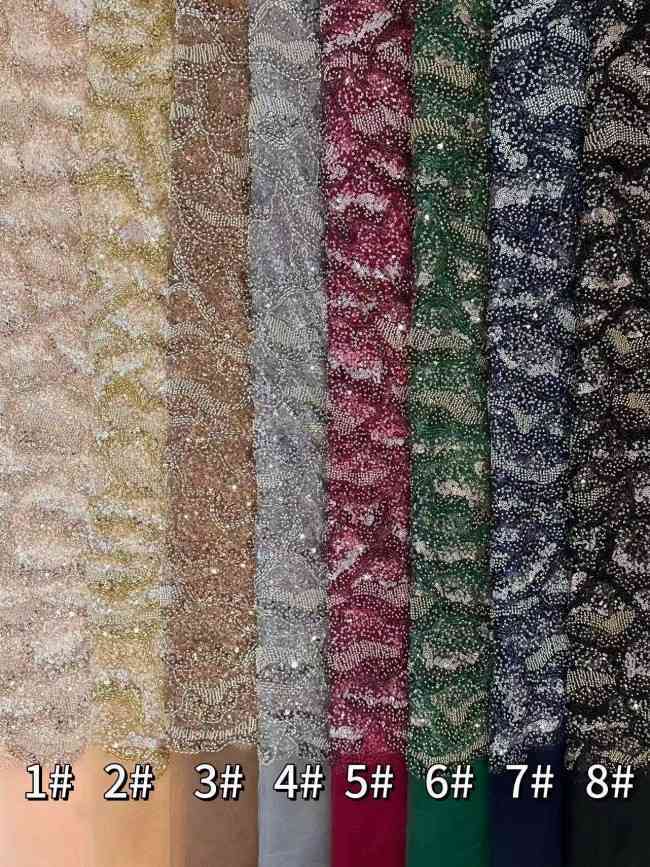 5 Yards Multi-Color Sequined Beaded Embroidered Lace Material Fabric HN053