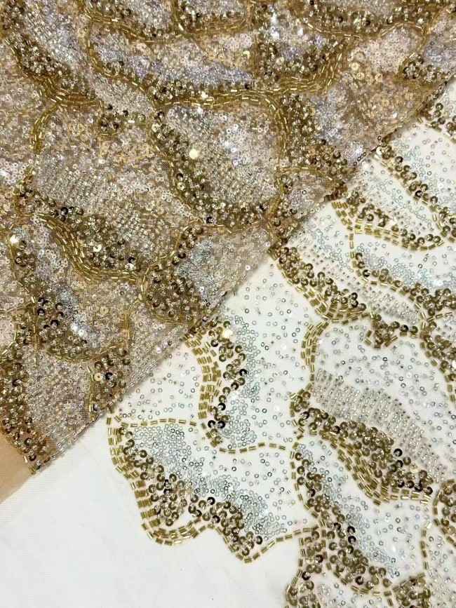 5 Yards Multi-Color Sequined Beaded Embroidered Lace Material Fabric HN053