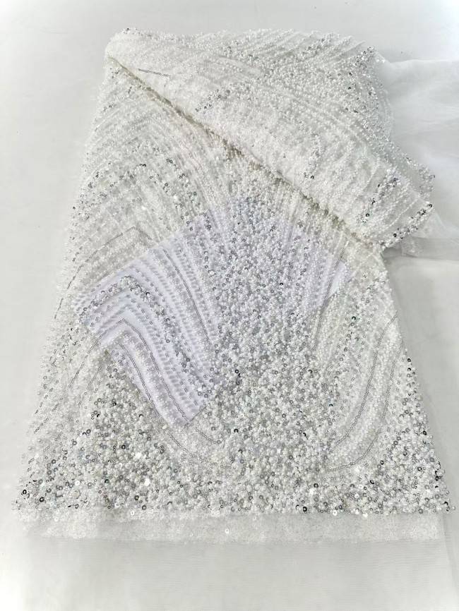 5 Yards Multi-Color Sequined Beaded Embroidered Lace Material Fabric HN056