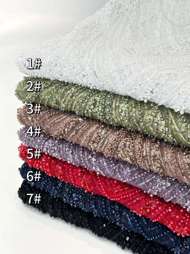 5 Yards Multi-Color Sequined Beaded Embroidered Lace Material Fabric HN056