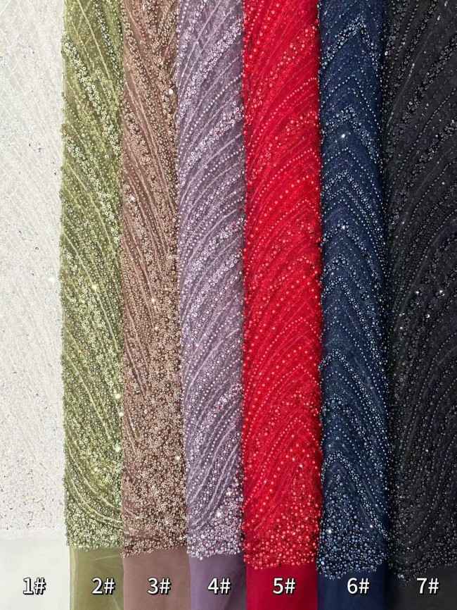 5 Yards Multi-Color Sequined Beaded Embroidered Lace Material Fabric HN056