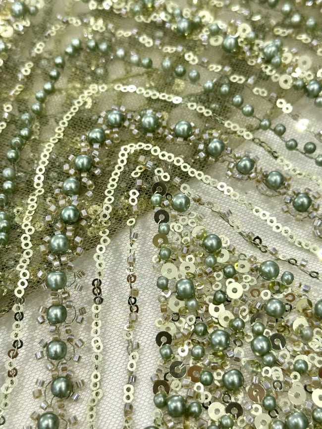 5 Yards Multi-Color Sequined Beaded Embroidered Lace Material Fabric HN056
