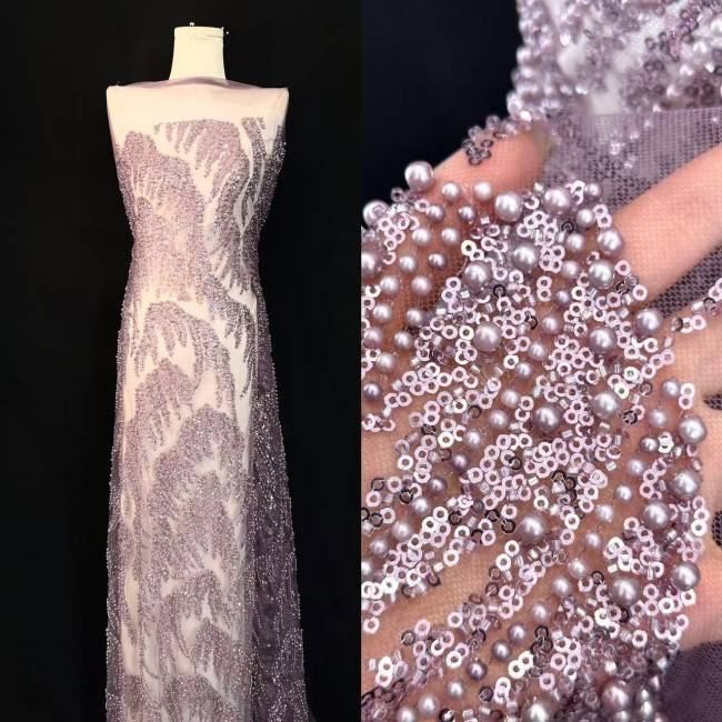 5 Yards Multi-Color Sequined Beaded Embroidered Lace Material Fabric HN058